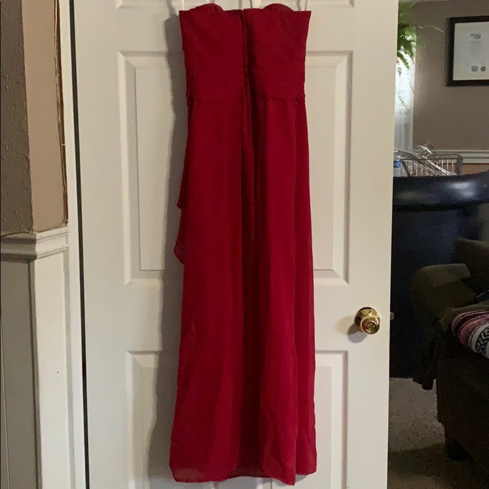 Red Chiffon Ruffle Dress - Picture 2 of 4